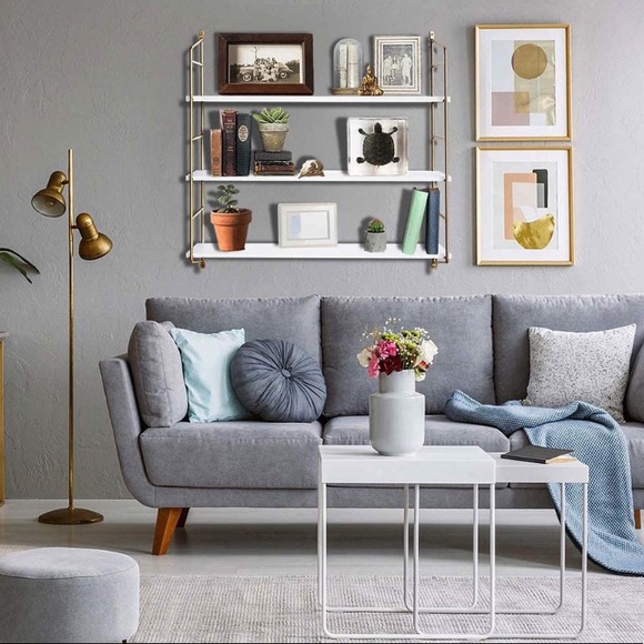 Gold Wall Shelf Modern White Floating Shelves - Picture 2 of 8